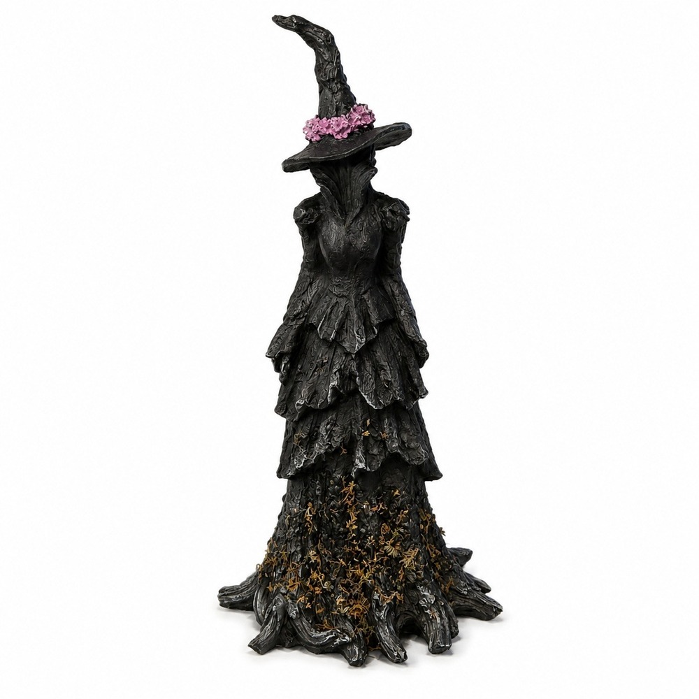 Halloween Tree Witch Figurine 18" Flowers Moss Forest Ethereal Resin Whimsigoth